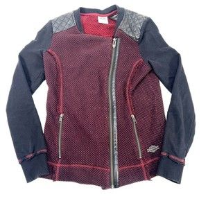 Harley-Davidson Women's M Red Two-Toned Biker Style Sweater Cardigan 96169-16VW